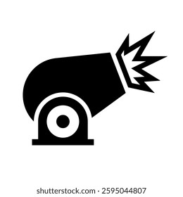 Silhouette of Cannon with Explosion Burst. Vector.