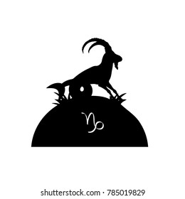 Silhouette CAPRICORN on the hill, on white background, vector