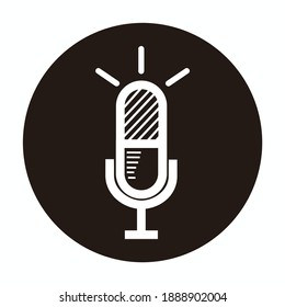 Silhouette Of Capsule Microphone For Broadcast Or Podcast Logo Or Icon - Simple Line Art Isolated On Black Circle