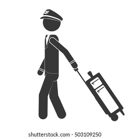 silhouette captain pilot walking with suitcase