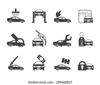 Silhouette car and automobile service icon - vector icon set