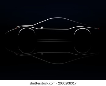 Silhouette de auto con luces encendidas en un fondo negro. ilustración.ESP10