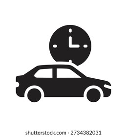 Silhouette of a car with a clock on top symbolizing time and transportation simple black and white icon