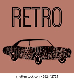 Silhouette of car with description as text inside the borders (vector eps10)