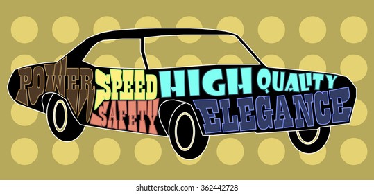 Silhouette of car with description as text inside the borders (vector eps10)
