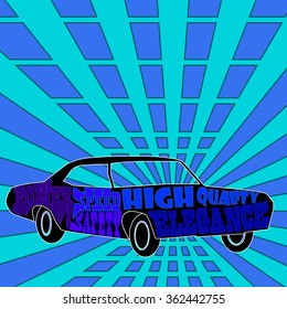 Silhouette of car with description as text inside the borders (vector eps10)