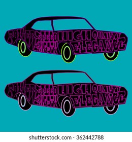 Silhouette of car with description as text inside the borders (vector eps10)
