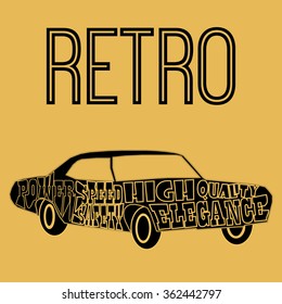 Silhouette of car with description as text inside the borders (vector eps10)
