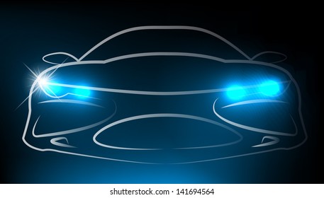 Silhouette of car with headlight. Vector illustration