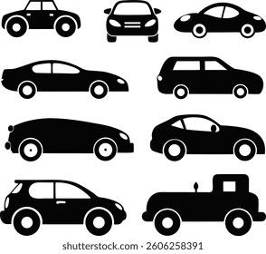Silhouette Car icon set vector and white background