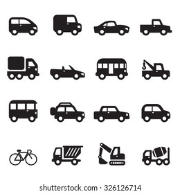 Silhouette car icons set