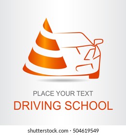 Silhouette of the car. Logo driving school.