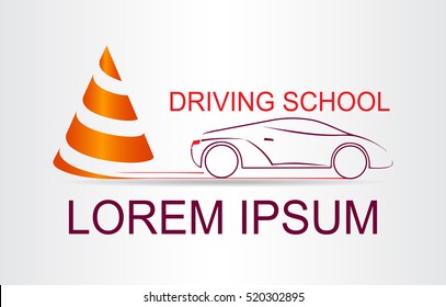 Silhouette of the car. Logo driving school.