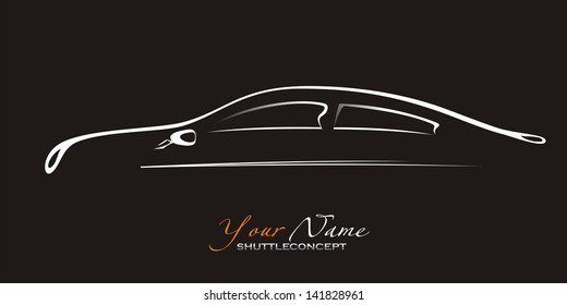 Silhouette of the  car on black background. Vector art.