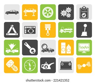 Silhouette car services and transportation icons - vector icon set