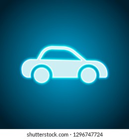 Silhouette of car, small auto icon. Neon style. Light decoration icon. Bright electric symbol