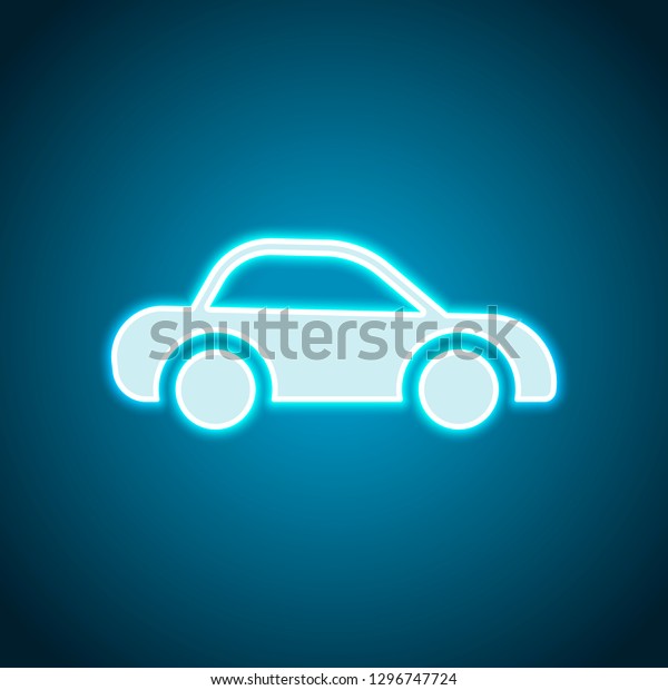 Silhouette of car, small auto icon. Neon\
style. Light decoration icon. Bright electric\
symbol