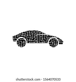Silhouette of car with tech line networking vector illustration