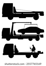 Silhouette of a Car Towing Truck on the Road