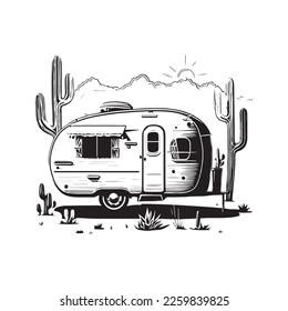 Silhouette Caravan-Zeichnung, Skizze, Vektorgrafik