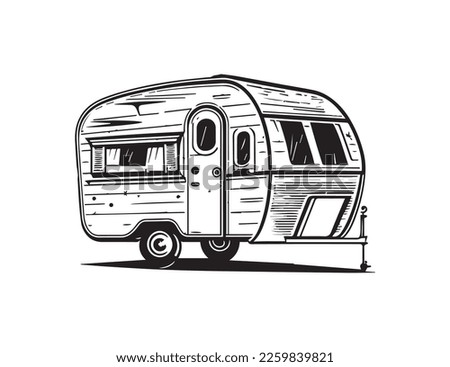 silhouette of caravan drawing, sketch drawing, vector
