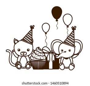 silhouette of card of celebration with animals