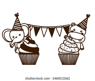 silhouette of card of celebration with animals