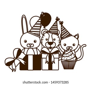 silhouette of card of celebration with animals on white background