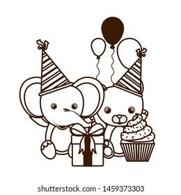 silhouette of card of celebration with animals on white background
