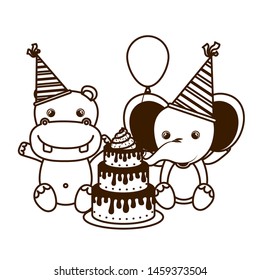 silhouette of card of celebration with animals on white background