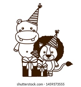 silhouette of card of celebration with animals on white background