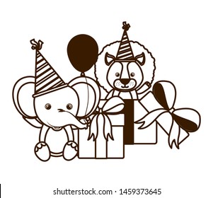 silhouette of card of celebration with animals on white background