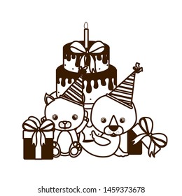 silhouette of card of celebration with animals on white background