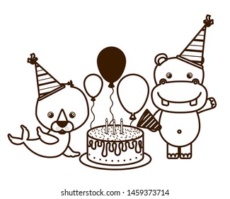 silhouette of card of celebration with animals on white background