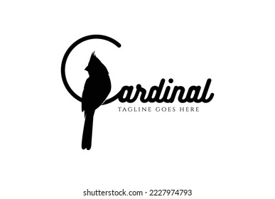 Silhouette of Cardinal Bird Logo Design Vector