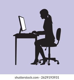  silhouette of a career woman working at a computer