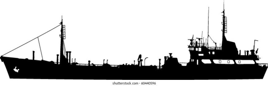 Silhouette of the cargo ship