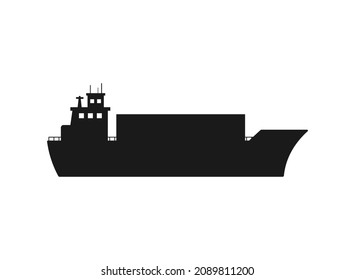 Silhouette of the cargo ship. Flat design vector illustration isolated on white background.