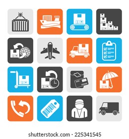 Silhouette Cargo, shipping and delivery icons - vector icon set