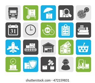 Silhouette Cargo, shipping and Logistics  - vector icon set