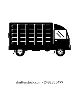 Silhouette cargo truck isolated on a white background, suitable for icons, logos, symbols, promotional media for expeditions, goods delivery, online shopping for delivery.