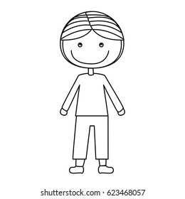 silhouette caricature boy with coat and shorts vector illustration