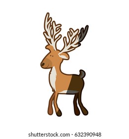 silhouette caricature color of funny reindeer with gray horns and half shadow vector illustration