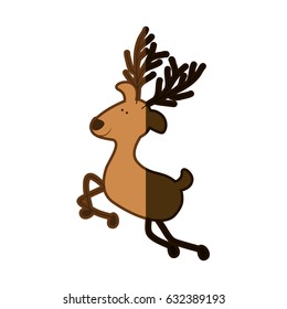 silhouette caricature color of reindeer jumping and half shadow vector illustration