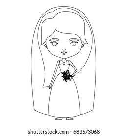 silhouette caricature cute woman in wedding dress with straight long hair vector illustration