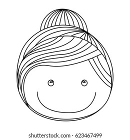 silhouette caricature front face girl with collected hair vector illustration