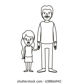 silhouette caricature full body man taken hand with girl vector illustration
