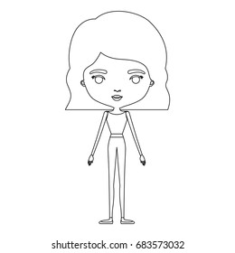 silhouette caricature skinny woman in clothes with wavy short hairstyle vector illustration