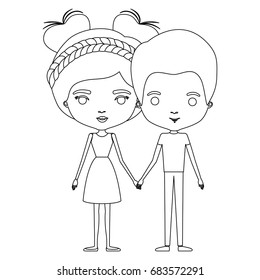 silhouette caricature thin couple of man and woman in dress holding hands vector illustration