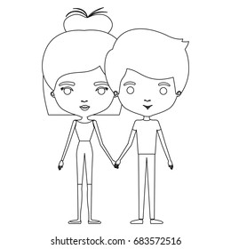 silhouette caricature thin couple of man and woman with bun medium hairstyle vector illustration